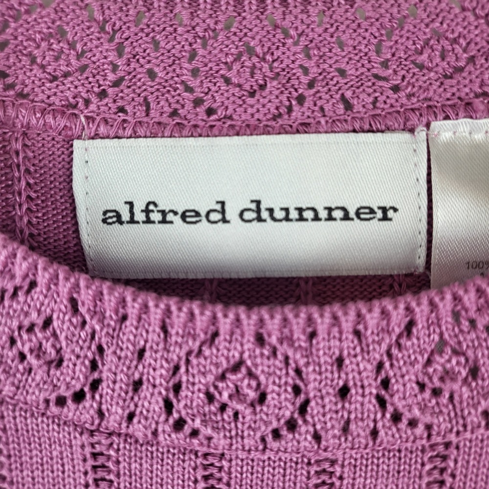 Alfred Dunner Mauve Purple Ribbed Pointelle Knit Short Sleeve Top Womens Medium - Picture 4 of 6